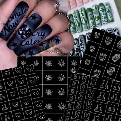 Nail Art Airbrush stencilek körmökhöz Szív Pillangó Medve Csillagok Üreges újrafelhasználható Körömtetováló Sablon Szalon Manikűr kellék