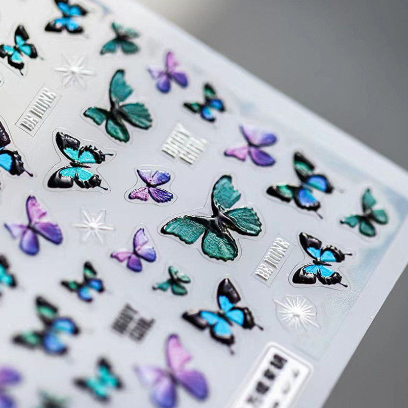 1 foaie de autocolante pentru unghii cu fluture, de înaltă calitate, în relief alb-negru, nou design artizanal, autocolante adezive, decorare pentru unghii