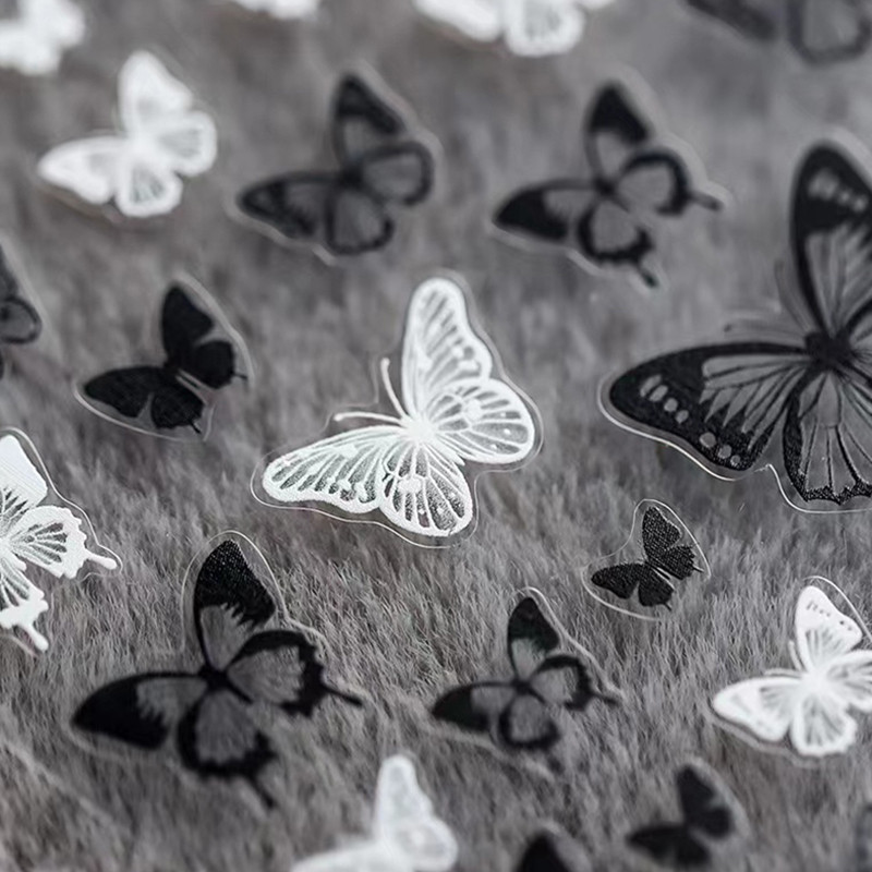 1 foaie de autocolante pentru unghii cu fluture, de înaltă calitate, în relief alb-negru, nou design artizanal, autocolante adezive, decorare pentru unghii