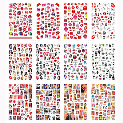 12 DB 3D Halloween Körömmatricák Koponya Csont Tök Ragasztó Csúsztatók Csontok Vércseppek Koponya Design Ajkakhoz Matricák