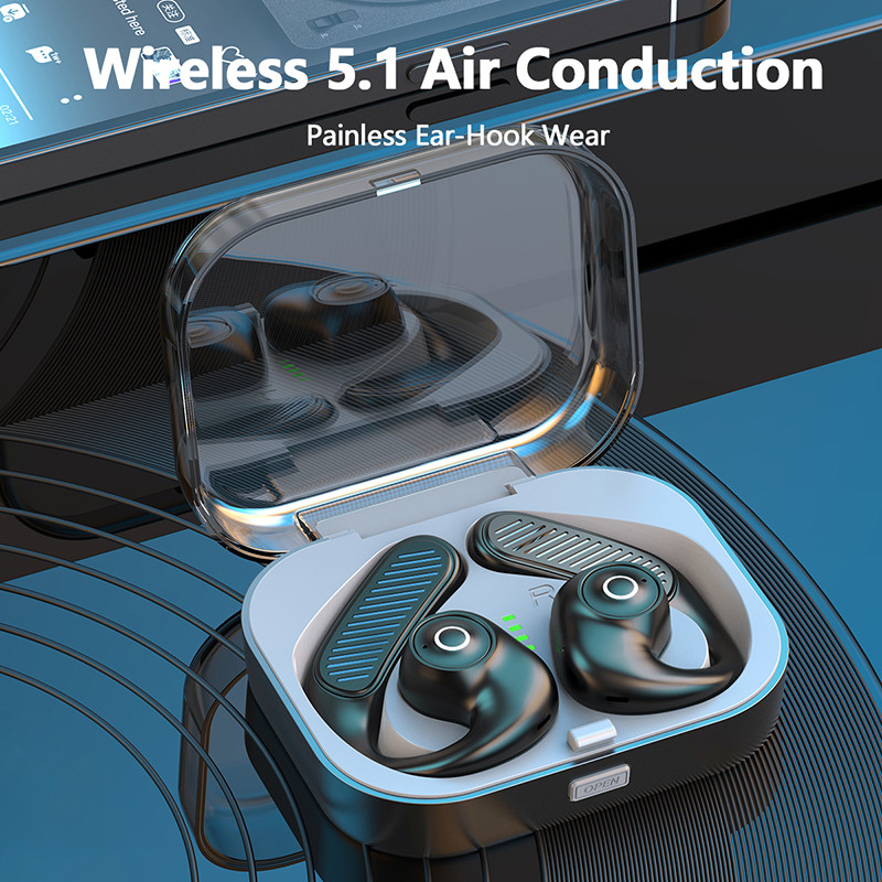 Naujos atviram orui laidžios ausinės HiFi stereo žemų dažnių garsiakalbis muzikinės ausinės triukšmo mažinimo vandeniui atsparios sportinės ausinės su HD mikrofonu