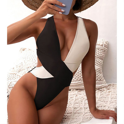 Riseado Colorblock Γυναικείο μαγιό One Piece Plunging μαγιό 2023 Νέα σέξι χιαστί πίσω μαγιό Cut Out Bodysuit Monokini