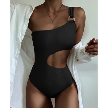 Riseado Sexy One Shoulder Swimsuit One Piece Woman Cut Out Swimwear 2023 Ring Linked Monokini Solid μαγιό Γυναικεία ρούχα παραλίας