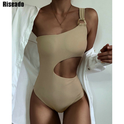 Riseado seksi kupaći kostim na jedno rame, jednodijelni ženski kupaći kostim s izrezom 2023. Monokini s prstenom, jednobojni kupaći kostim Ženska odjeća za plažu