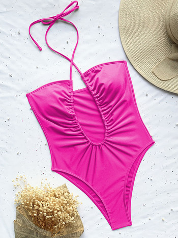 Riseado Sexy Plunging One Piece Μαγιό Γυναικεία Ruched μαγιό 2023 Wrap Halter Monokini Solid ολόσωμες φόρμες Μαγιό ψηλής κοπής