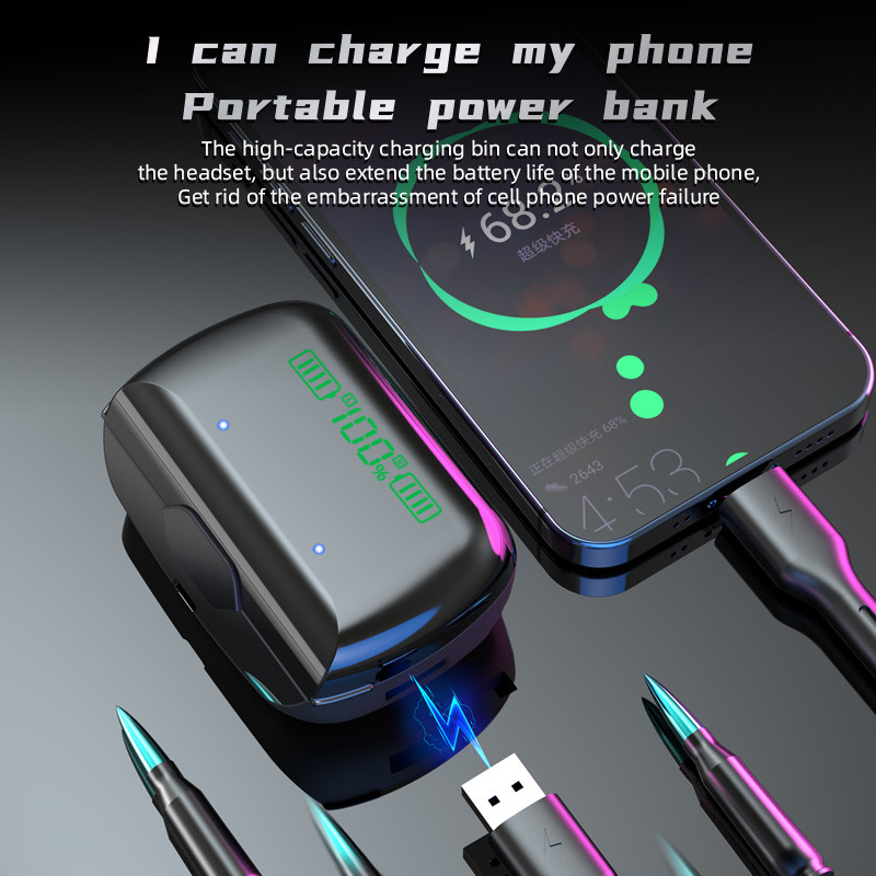 VOARLO TWS Earbuds Bluetooth 5.1 HIFI Music Wireless austiņas LED Touch Gaming austiņas ar HD Mic Sports Waterproof Headset