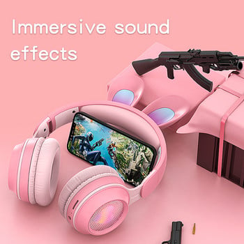 Заешки уши RGB светлини Безжични слушалки Bluetooth 5.0 Слушалки Момичета Детски стерео музикални слушалки С микрофон Геймър Подарък за рожден ден