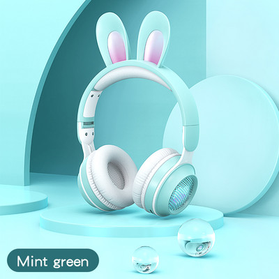 Urechi de iepure, lumini RGB, căști fără fir Bluetooth 5.0, căști pentru fete pentru copii, căști cu muzică stereo, cu microfon, cadou pentru jucători