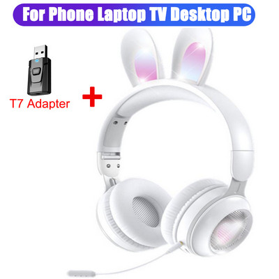 Urechi de iepure, lumini RGB, căști fără fir Bluetooth 5.0, căști pentru fete pentru copii, căști cu muzică stereo, cu microfon, cadou pentru jucători