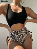 Riseado Leopard fürdőruha egyrészes szexi, kivágott női fürdőruha, 2023 patchwork fürdőruha, húzózsinóros body, nyakkendő oldalsó monokini