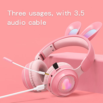 Ασύρματα ακουστικά Rabbit Ear Bluetooth 5.0 Ακουστικά για κορίτσια Παιδικά στερεοφωνικά ακουστικά μουσικής με Mic RGB Lights Δώρα γενεθλίων για παίκτες