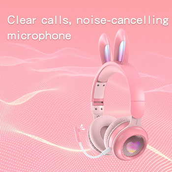Безжични слушалки със заешко ухо Bluetooth 5.0 слушалки Момичета Детски стерео музикални слушалки с микрофон RGB светлини Подаръци за рожден ден на геймърите
