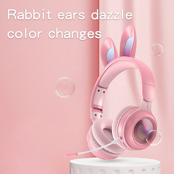 Ασύρματα ακουστικά Rabbit Ear Bluetooth 5.0 Ακουστικά για κορίτσια Παιδικά στερεοφωνικά ακουστικά μουσικής με Mic RGB Lights Δώρα γενεθλίων για παίκτες