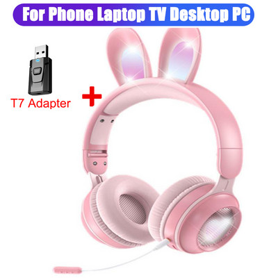 Ασύρματα ακουστικά Rabbit Ear Bluetooth 5.0 Ακουστικά για κορίτσια Παιδικά στερεοφωνικά ακουστικά μουσικής με Mic RGB Lights Δώρα γενεθλίων για παίκτες