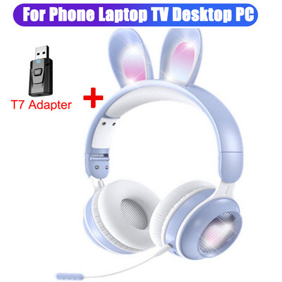 Ασύρματα ακουστικά Rabbit Ear Bluetooth 5.0 Ακουστικά για κορίτσια Παιδικά στερεοφωνικά ακουστικά μουσικής με Mic RGB Lights Δώρα γενεθλίων για παίκτες