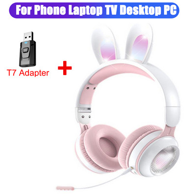 Ασύρματα ακουστικά Rabbit Ear Bluetooth 5.0 Ακουστικά για κορίτσια Παιδικά στερεοφωνικά ακουστικά μουσικής με Mic RGB Lights Δώρα γενεθλίων για παίκτες