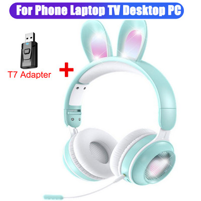 Ασύρματα ακουστικά Rabbit Ear Bluetooth 5.0 Ακουστικά για κορίτσια Παιδικά στερεοφωνικά ακουστικά μουσικής με Mic RGB Lights Δώρα γενεθλίων για παίκτες