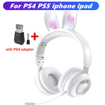 Ασύρματα ακουστικά Rabbit Ear Bluetooth 5.0 Ακουστικά για κορίτσια Παιδικά στερεοφωνικά ακουστικά μουσικής με Mic RGB Lights Δώρα γενεθλίων για παίκτες