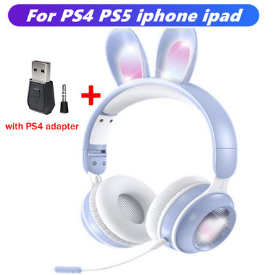 Ασύρματα ακουστικά Rabbit Ear Bluetooth 5.0 Ακουστικά για κορίτσια Παιδικά στερεοφωνικά ακουστικά μουσικής με Mic RGB Lights Δώρα γενεθλίων για παίκτες