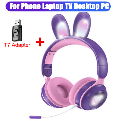 Ασύρματα ακουστικά Rabbit Ear Bluetooth 5.0 Ακουστικά για κορίτσια Παιδικά στερεοφωνικά ακουστικά μουσικής με Mic RGB Lights Δώρα γενεθλίων για παίκτες