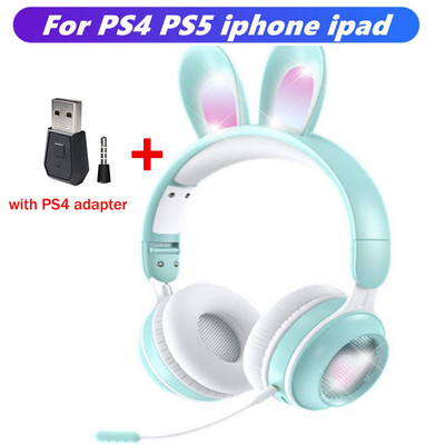 Ασύρματα ακουστικά Rabbit Ear Bluetooth 5.0 Ακουστικά για κορίτσια Παιδικά στερεοφωνικά ακουστικά μουσικής με Mic RGB Lights Δώρα γενεθλίων για παίκτες