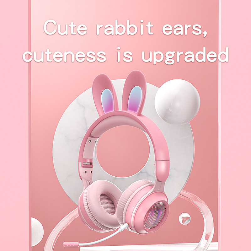 Ασύρματα ακουστικά Rabbit Ear Bluetooth 5.0 Ακουστικά για κορίτσια Παιδικά στερεοφωνικά ακουστικά μουσικής με Mic RGB Lights Δώρα γενεθλίων για παίκτες