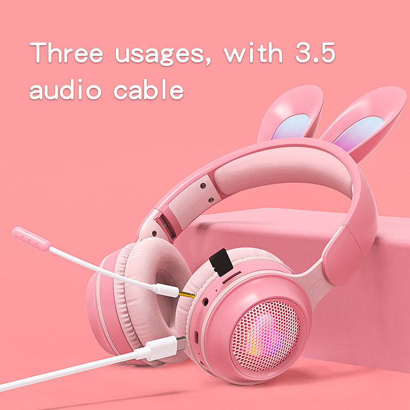 Ασύρματα ακουστικά Rabbit Ear Bluetooth 5.0 Ακουστικά για κορίτσια Παιδικά στερεοφωνικά ακουστικά μουσικής με Mic RGB Lights Δώρα γενεθλίων για παίκτες