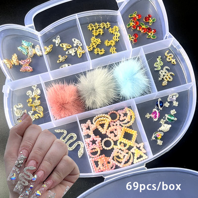 Set de 100 de bucăți Kawaii pentru unghii, accesorii de desene animate roz drăguț, stras pentru arta unghiilor, pentru decorațiuni, apăsați pe unghii