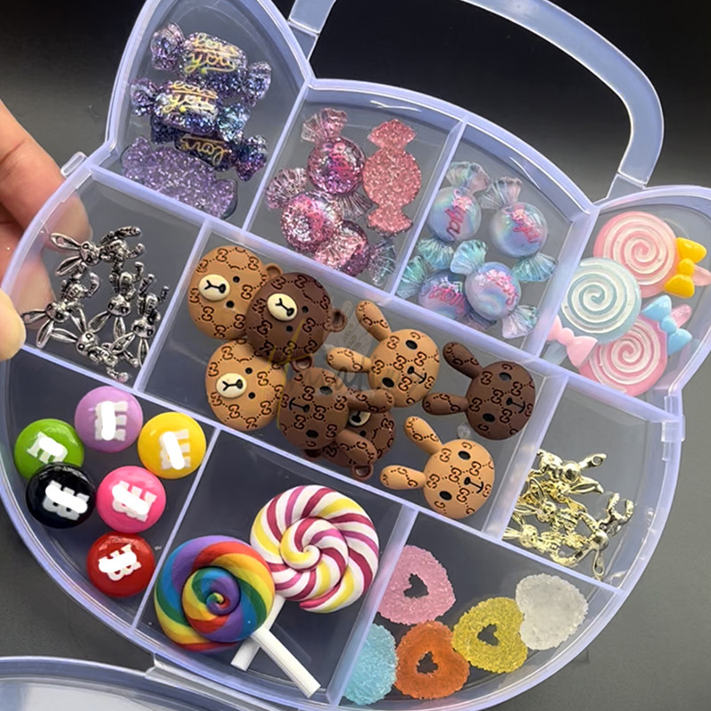 Set de 100 de bucăți Kawaii pentru unghii, accesorii de desene animate roz drăguț, stras pentru arta unghiilor, pentru decorațiuni, apăsați pe unghii