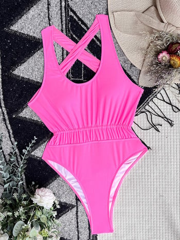 Riseado Ruched One Piece μαγιό εξώπλατο σέξι γυναικεία μαγιό 2023 Solid Monokini κορμάκια με ψηλό κούρεμα Μαγιό με μπουτόν