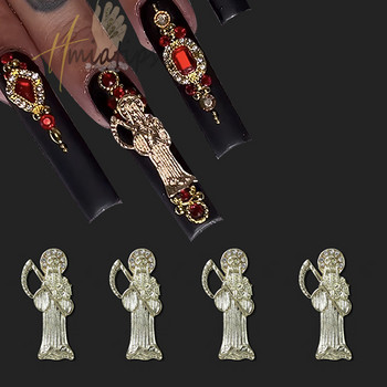 3D Ganta Muerte Nail Charms Μεταλλικά στρας Πολύτιμοι λίθοι Glitter Ακρυλικά Nail Art Κοσμήματα Μανικιούρ Διακόσμηση νυχιών Αξεσουάρ