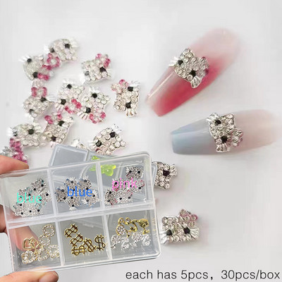 30db Kawaii Cat Arany Ezüst Csinos Lányok Körömdíszítés Vegyes Cseresznye bűbájok Aranyos Rajzfilm Köröm Gyöngyök Csillogó Strasszok
