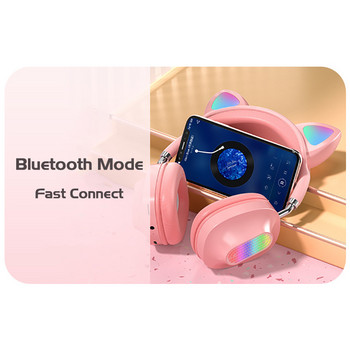 Ακουστικά Cat Ear Ασύρματο φως αναπνοής Υποστήριξη ακουστικών TF Card Play with HD Mic Δώρο γενεθλίων για κορίτσια Ακουστικά Bluetooth