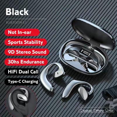 Air Conduction Sports Earphone Bluetooth 5.1 HiFi Bass Wireless Headphones Ear Hook Αδιάβροχο ακουστικό με κουτί φόρτισης μικροφώνου