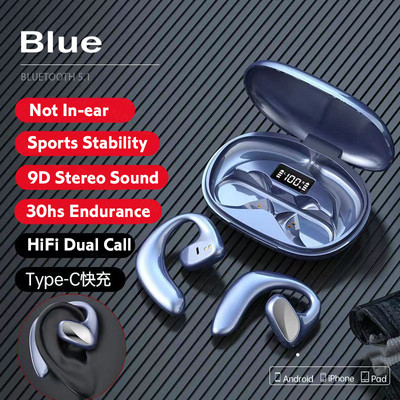Air Conduction Sports Earphone Bluetooth 5.1 HiFi Bass Wireless Headphones Ear Hook Αδιάβροχο ακουστικό με κουτί φόρτισης μικροφώνου