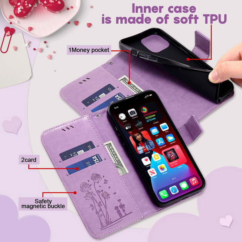Husa de telefon Man Lady Rose Cuplu pentru Nokia G21 G11 G20 G10 Flower Butterfly Copii Portofel Flip Holster Slot pentru card Protect Cover D29F