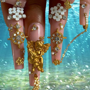 10 τμχ/Παρτίδα 3D Angel Nail Art Charms Retro Gold/White Rhinestones Διακόσμηση Glitter Κοσμήματα Ακρυλικά Αξεσουάρ Μανικιούρ