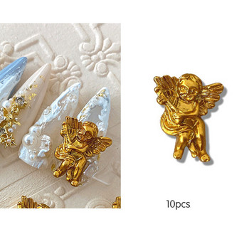 10 τμχ/Παρτίδα 3D Angel Nail Art Charms Retro Gold/White Rhinestones Διακόσμηση Glitter Κοσμήματα Ακρυλικά Αξεσουάρ Μανικιούρ