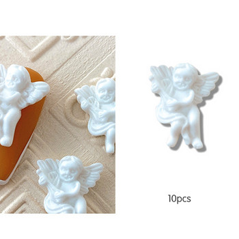 10 τμχ/Παρτίδα 3D Angel Nail Art Charms Retro Gold/White Rhinestones Διακόσμηση Glitter Κοσμήματα Ακρυλικά Αξεσουάρ Μανικιούρ