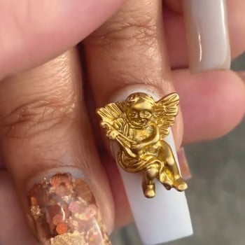 10 τμχ/Παρτίδα 3D Angel Nail Art Charms Retro Gold/White Rhinestones Διακόσμηση Glitter Κοσμήματα Ακρυλικά Αξεσουάρ Μανικιούρ