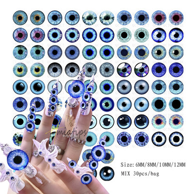 30db 3D Blue Evil Eye Design Körömvarázs Vegyes Szem Dekorációk Drágakövek Csillogó Akril DIY Nail Art Kiegészítők