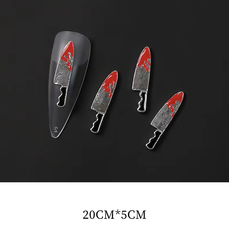 10db 3D körömdíszítés Halloween Bloody Knife körömbűvölők strasszok dekoráció fémötvözet luxus barkács manikűr kiegészítő