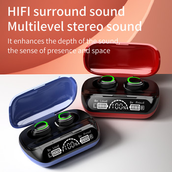Нови безжични слушалки TWS Bluetooth 5.1 Стерео слушалки Дамски слушалки Сензорни спортни слушалки с микрофон LED кутия за зареждане 2000mAh