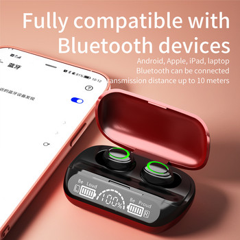 Νέα ασύρματα ακουστικά TWS Bluetooth 5.1 Στερεοφωνικά ακουστικά Γυναικεία ακουστικά αφής Αθλητικά ακουστικά με μικρόφωνο LED Charging Box 2000mAh