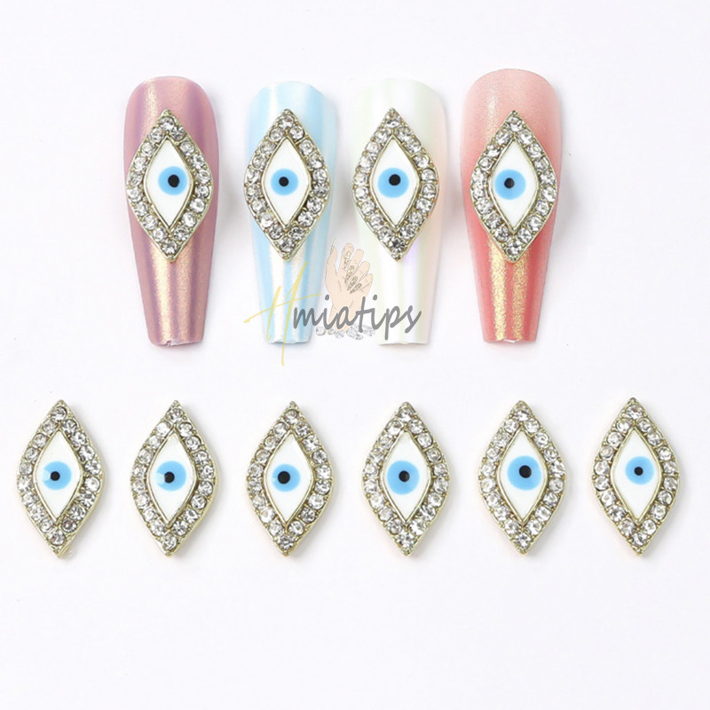 10vnt Devil's Blue Eye Prabangūs nagų žavesiai Blizgučiai Kalnų krištolai Metalo lydinio Nagų dailės puošmenos Salonas Manikiūro Priedai Įrankiai