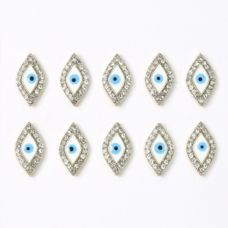 10vnt Devil's Blue Eye Prabangūs nagų žavesiai Blizgučiai Kalnų krištolai Metalo lydinio Nagų dailės puošmenos Salonas Manikiūro Priedai Įrankiai