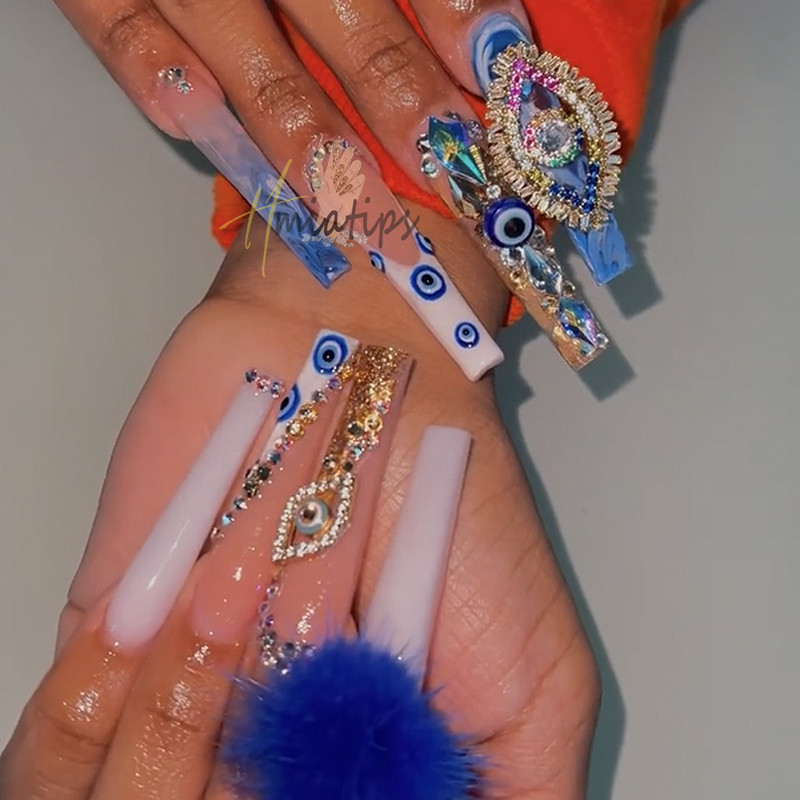 10vnt Devil's Blue Eye Prabangūs nagų žavesiai Blizgučiai Kalnų krištolai Metalo lydinio Nagų dailės puošmenos Salonas Manikiūro Priedai Įrankiai