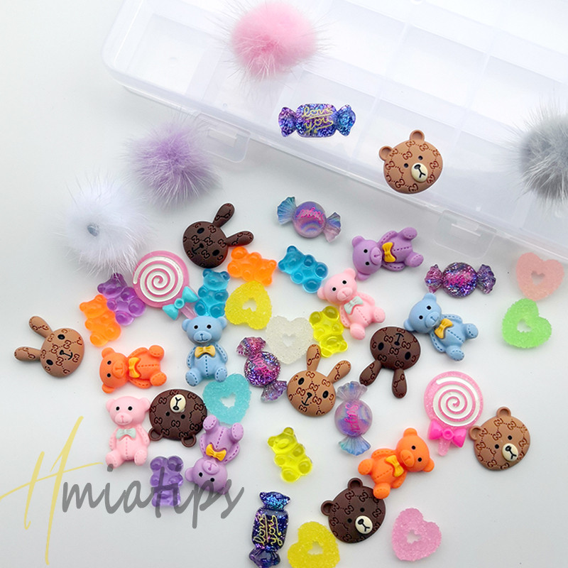Brelocuri 3D pentru unghii Set de bomboane ursuleț drăguț Accesorii Kawaii din rășină Sfaturi acrilice pentru arta unghiilor Strasuri cu sclipici Decorarea unghiilor