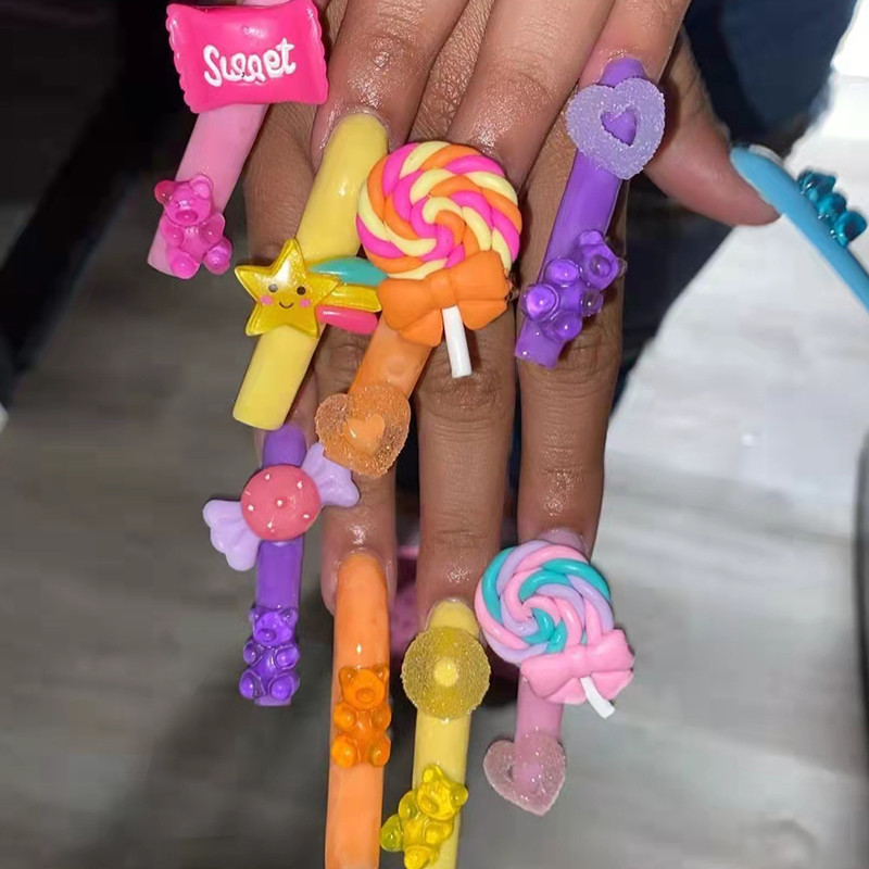 Brelocuri 3D pentru unghii Set de bomboane ursuleț drăguț Accesorii Kawaii din rășină Sfaturi acrilice pentru arta unghiilor Strasuri cu sclipici Decorarea unghiilor