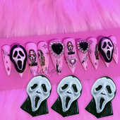 3D Nail Art Halloween Scream Bloody Cutter Köröm Varázslatok Strasszok Dekoráció Szellemarc Kísérteties Design Díszek